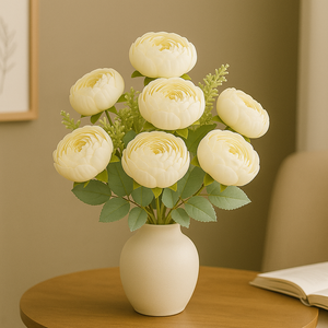 7-Head Peony Flower Bunch in OFF-WHITE Silk Flower Bunch with Fillers – 19" Bendable Stems Artificial Floral Bouquet for Vases, Home Decor, Office, Bedroom & Living Room