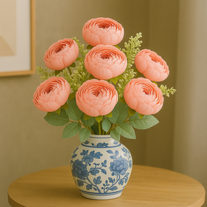 7-Head Peony Flower Bunch in PINK Silk Flower Bunch with Fillers – 19" Bendable Stems Artificial Floral Bouquet for Vases, Home Decor, Office, Bedroom & Living Room