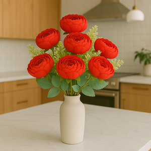 7-Head Peony Flower Bunch in BRIGHT RED Silk Flower Bunch with Fillers – 19" Bendable Stems Artificial Floral Bouquet for Vases, Home Decor, Office, Bedroom & Living Room