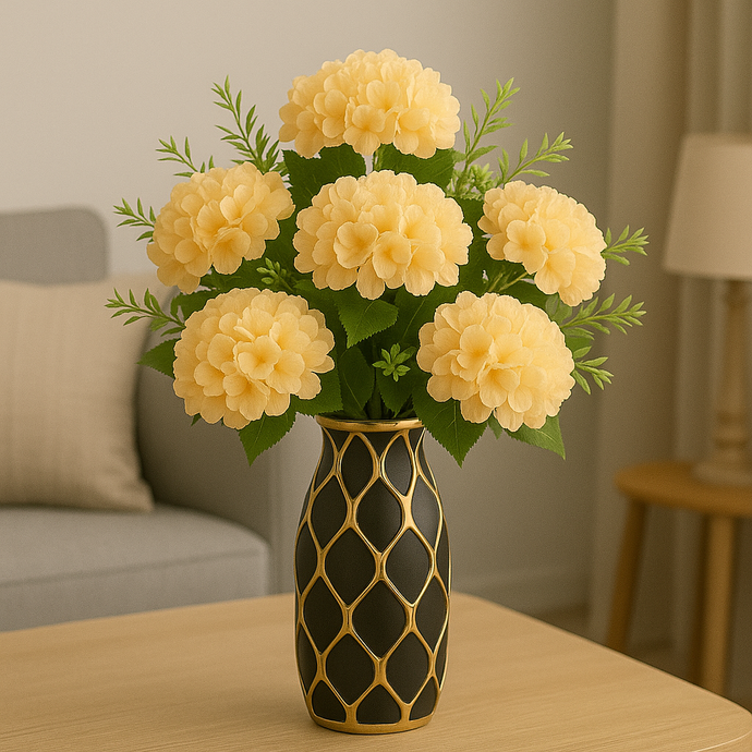 Peach Artificial Hydrangea Flower Bunch – 7 Silk Hydrangeas with Fillers for Vases | Home, Office & Living Room Decor
