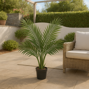 3.5 Feet Artificial Palm Tree for Indoors and Outdoors – 40" INCH Real Touch Plastic Plant with Bendable Palm Leaves in Black Pot – Home, Office, Terrace & Backyard Décor