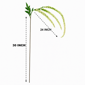Artificial Wisteria Long Stem – White and Green Flowers with 3 Cascading Branches for Home, Wedding, Floral Arrangements, DIY Decor and Photo Props