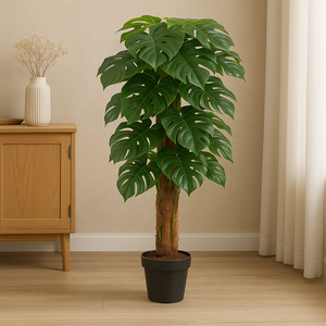 Artificial Monstera Tree 4.5 Feet Tall – 54" Indoor/Outdoor Real Touch Plant in Black Pot | Lush Faux Tropical Greenery for Home, Office, Balcony, Patio, Living Room Décor