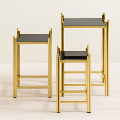 Side Tables Black Mirror Golden End Tables Tables with Gold Metal Frame & Black Tinted Square Mirror Glass Tables (ONE PIECE INCLUDED)