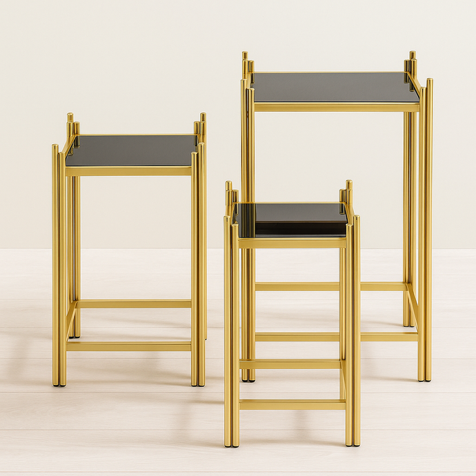 Side Tables Black Mirror Golden End Tables Tables with Gold Metal Frame & Black Tinted Square Mirror Glass Tables (ONE PIECE INCLUDED)