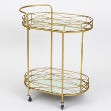 Cart Tray Modern Rolling 2-tier Cart in GOLD with Mirrors Two Shelf Lockable Wheels with Handle