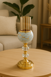 Crystal Candle Holder in Gold and White  – Elegant Metal Candlestick for Home Décor with Removable Golden Glass (ONE PIECE INCLUDED - Multiple Sizes Available)