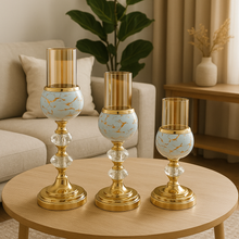 Crystal Candle Holder in Gold and White  – Elegant Metal Candlestick for Home Décor with Removable Golden Glass (ONE PIECE INCLUDED - Multiple Sizes Available)