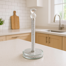 Handmade Sliver Paper Towel Roll Holder, Filled with Sparkly Crystal Crushed Diamonds for Kitchen/Bathroom Towel Tissue Roll Countertop