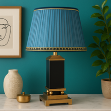 Table Lamp Gold & Black Gorgeous Metal Base with Blueish Teal Lampshade