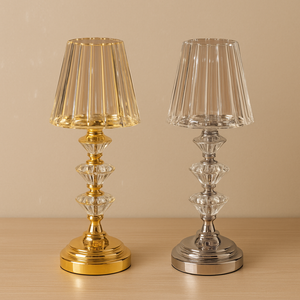 Gold/ Silver Candle Holder Metal Pillar Tea Light Candle Stand with Clear Glass Lamp Shade Design, Centre pieces
