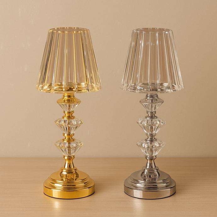 Gold/ Silver Candle Holder Metal Pillar Tea Light Candle Stand with Clear Glass Lamp Shade Design, Centre pieces