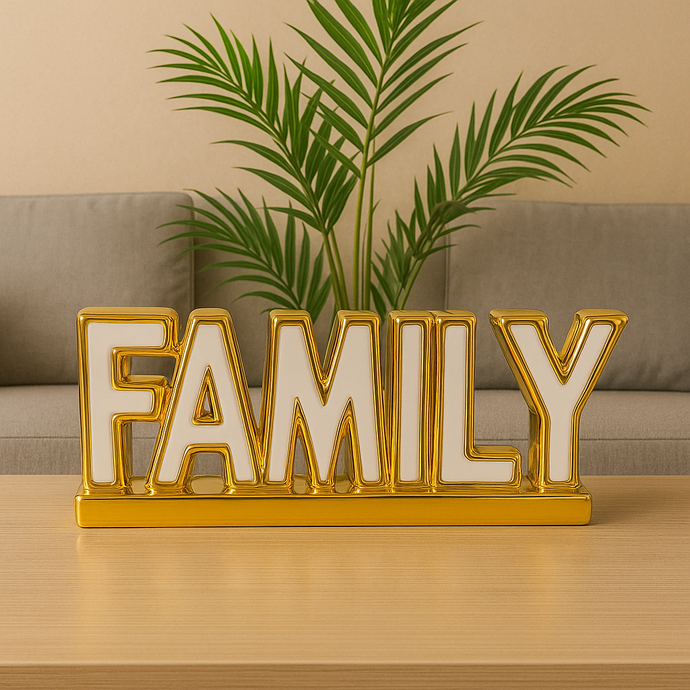 FAMILY Letter Sign Centre Piece in Gold/Silver Ceramic for Table Top with White Colour Handmade Accent Centre Piece Home Decor