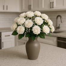 Artificial 24 Roses Flower Bunch Mini Roses with Fillers Bouquet Velvet Floral Bunch in WHITE for Home Decor, Office, Bedroom, Living Room Flowers for Vases
