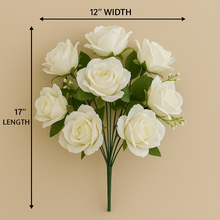 Artificial Roses Flower Bunch Flowers Bouquet White Velvet Roses 7 Heads Flower Roses Vase Home Decor Table Top Centre Piece Flower in WHITE Colour with Stem