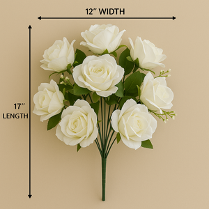 Artificial Roses Flower Bunch Flowers Bouquet White Velvet Roses 7 Heads Flower Roses Vase Home Decor Table Top Centre Piece Flower in WHITE Colour with Stem
