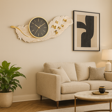 Wall Clock Leaf Clock with Butterflies, Gold Wall Decoration, Creative Handmade Mute Non-Ticking Clock Stainless Steel Wall Clock with Gold Tinted Mirrors Leaf Design for Living Room, Bedroom, Office, Corridor