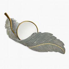Modern Metal Feather Wall Art with Mirror – 46" x 16.5" Decorative Accent Piece, Gold & Teal Leaf Design for Living Room, Entryway, Bedroom