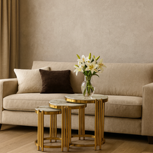 Set of 3 Marble-Look Nesting Tables with Glass Tops | Luxury Gold Stainless-Steel Design