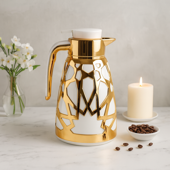 Thermos Creative Design Gold & White Thermal Coffee Carafe Double Walled Thermos for Hot Drinks Hot 12Hours/Cold 24 Hours Pink Glass from the Inside