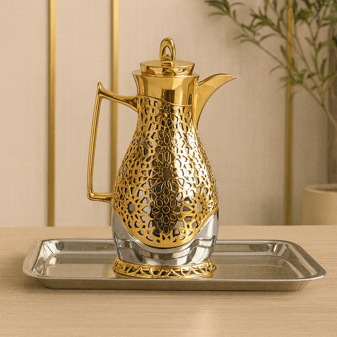 Thermos Creative Design Gold and Chrome Thermal Stainless Steel Coffee Carafe Double Walled Thermos for Hot Drinks Hot 12Hours/Cold 24 Hours Pink Glass from the Inside