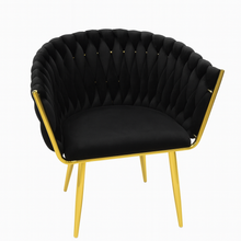 Velvet BLACK Accent Chair with Tufted Shell Design and Gold Metal Frame – Modern Curved Back Lounge Chair for Living Room, Bedroom, or Office – Elegant BLACK Upholstery