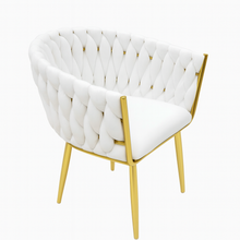Velvet WHITE Accent Chair with Tufted Shell Design and Gold Metal Frame – Modern Curved Back Lounge Chair for Living Room, Bedroom, or Office – Elegant Off-White Upholstery