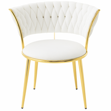 Velvet WHITE Accent Chair with Tufted Curved Design and Gold Metal Frame – Modern Curved Back Lounge Chair for Living Room, Bedroom, Dining or Office – Elegant OFF-WHITE Upholstery