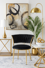 Velvet BLACK Accent Chair with Tufted Curved Design and Gold Metal Frame – Modern Curved Back Lounge Chair for Living Room, Bedroom, Dining or Office – Elegant BLACK Upholstery