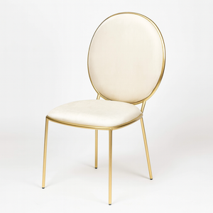 Modern Velvet Dining Chair with Gold Metal Legs, Oval Back Accent Chair for Dining Room, Bedroom, or Vanity – Off-White Upholstery, Elegant Home Decor Seating