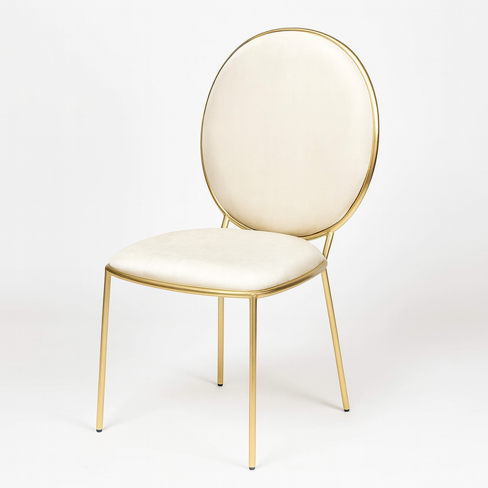 Modern Velvet Dining Chair with Gold Metal Legs, Oval Back Accent Chair for Dining Room, Bedroom, or Vanity – Off-White Upholstery, Elegant Home Decor Seating