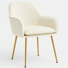 Velvet OFF-WHITE Accent Chair with Arm Support and Gold Metal Frame – Modern Chair for Living Room, Bedroom, Dining or Office