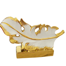 White and Gold Feather Sculpture – Elegant Decorative Ornament, Modern Home Decor Accent for Living Room & Office Decor