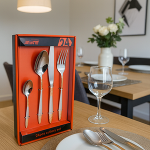 24-piece Silver and Gold Cutlery Tableware Set | Luxurious Cutlery Stainless Steel Spoons, Knives, Forks for Kitchen/ Dining Area/ Home Decor/ Wedding Events