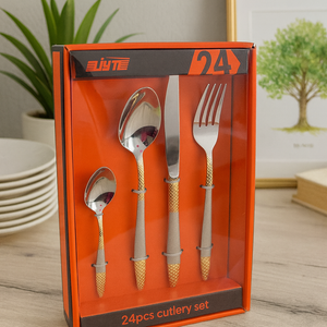 24-piece Silver and Gold Cutlery Tableware Set | Luxurious Cutlery Stainless Steel Spoons, Knives, Forks for Kitchen/ Dining Area/ Home Decor/ Wedding Events