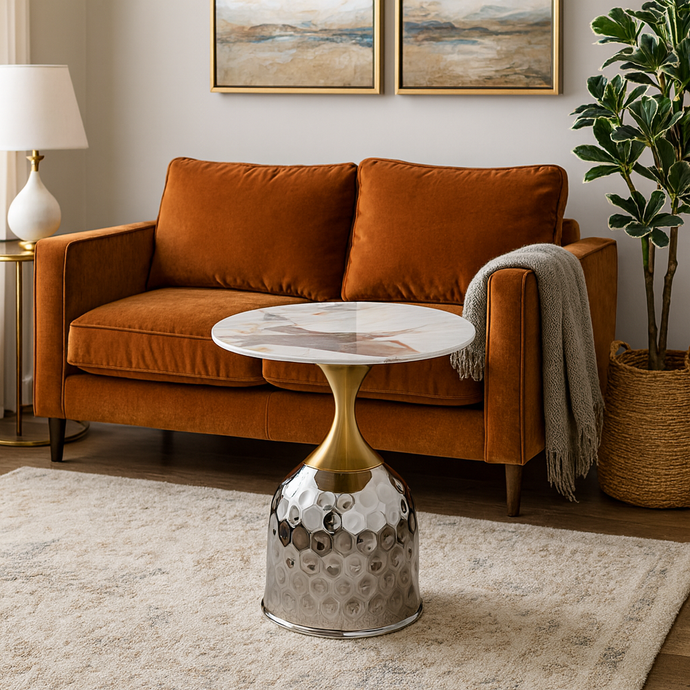 End Table, Sturdy Metal Frame, Marble Top Side Table for Small Spaces, Ideal for Living Room, Bedroom, Office, or Bathroom