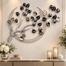 Wall Décor Large Silver Metal Branch with Tints of Multi Coloured Mirrored Flower Leaves