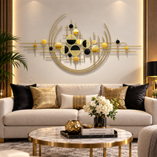 5' Feet Wall Décor in Golden Metal with Black & Gold Tinted Mirrors of Abstract Art Wall Handing Steel Modern Home Decor Living Room, Entryway, Offices