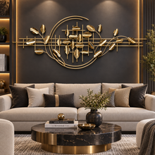 Huge Wall Décor in Golden Metal with Gold Tinted Mirrors of Abstract Art