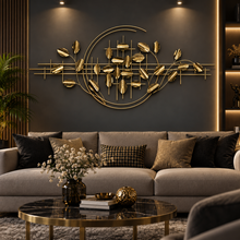 Huge Wall Décor in Golden Metal with Gold Tinted Mirrors of Abstract Art