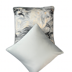 Set of 2 Decorative Cushions with Fillers – Grey with Shades of Black and Beige Silk Throw Pillow Covers with Zipper for Sofa, Bed & Living Room Decor