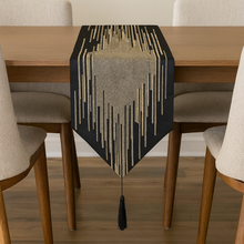 Table Runner in Black & Gold | 12.5" x 84" plus Tassels – Modern Geometric Design, Elegant Double Layer Dining Table Decor for 4–6 Seater, Coffee Table, Wedding & Holiday Decoration