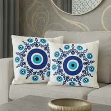 Set of 2 Decorative Cushions with Fillers – BLUE AND WHITE Woven Throw Pillow Covers with Zipper for Sofa, Bed & Living Room Decor