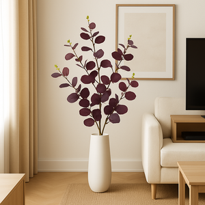 32" INCH Long EUCALYPTUS PURPLE Artificial Stem – Purple Leaf Stems with Extension, Bendable Branches for Floor Vase, Ginger Jars, Home Decor, Wedding Decor