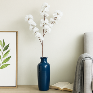 38" INCH Long Cherry Blossom Artificial Flower Stem – WHITE Cherry Blossom Bunch – 3 Long Silk Stems with Extension, Bendable Branches for Floor Vase, Ginger Jars, Home Decor, Wedding Decor