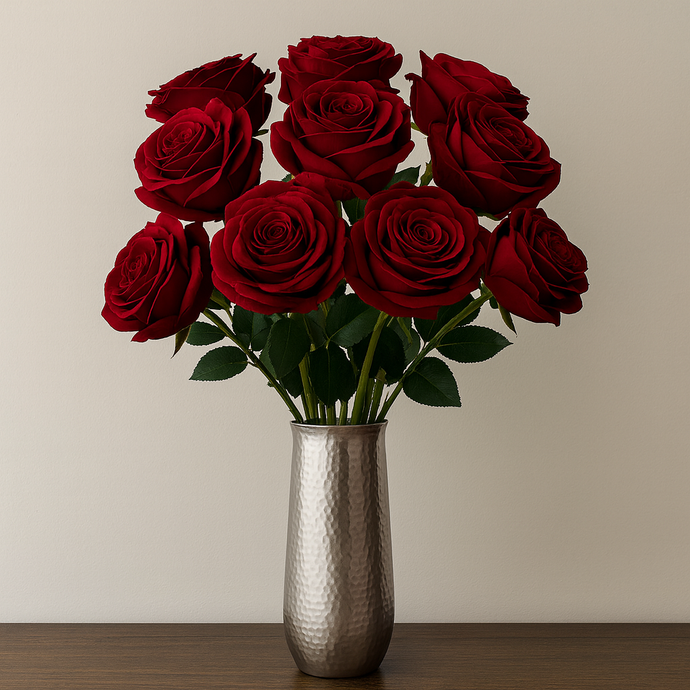 DARK RED Velvet Artificial Rose Stem – 30” INCH Long Single Flower with Realistic Petals & Green Leaves for Home Decor, Vases, Weddings, Events
