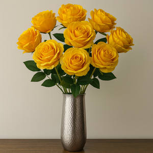 Mango YELLOW Velvet Artificial Rose Stem – 30” INCH Long Single Flower with Realistic Petals & Green Leaves for Home Decor, Vases, Weddings, Events