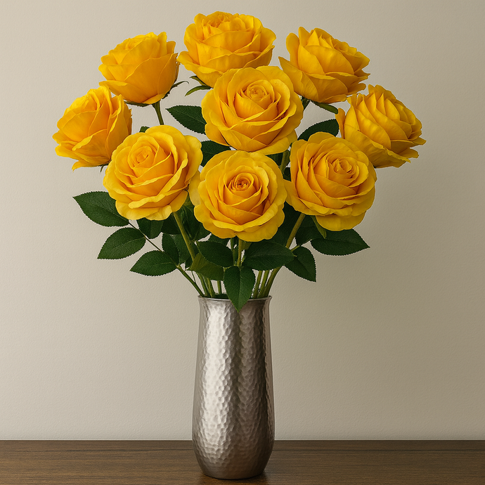 Mango YELLOW Velvet Artificial Rose Stem – 30” INCH Long Single Flower with Realistic Petals & Green Leaves for Home Decor, Vases, Weddings, Events