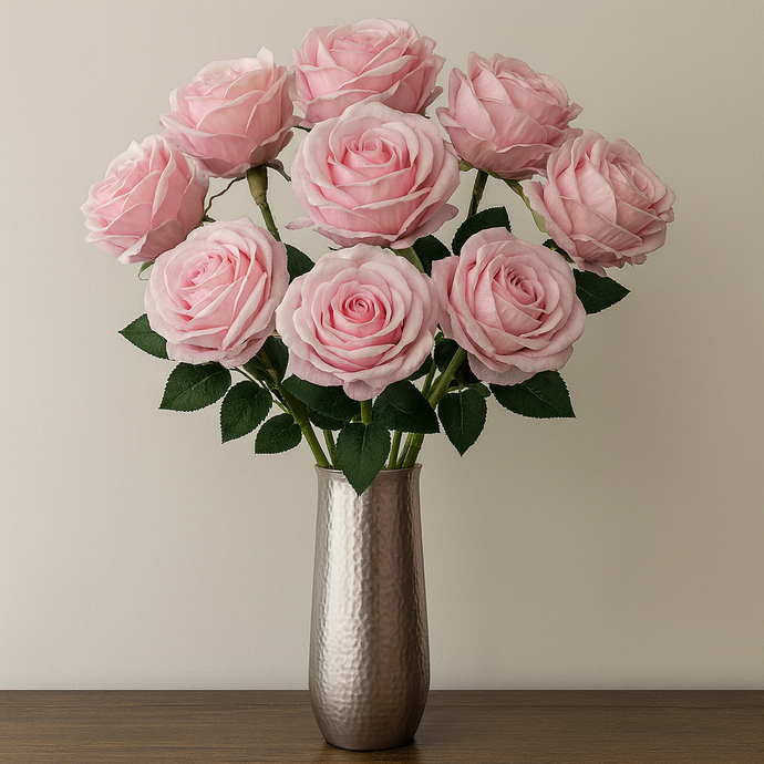 PINK Velvet Artificial Rose Stem – 30” INCH Long Single Flower with Realistic Petals & Green Leaves for Home Decor, Vases, Weddings, Events