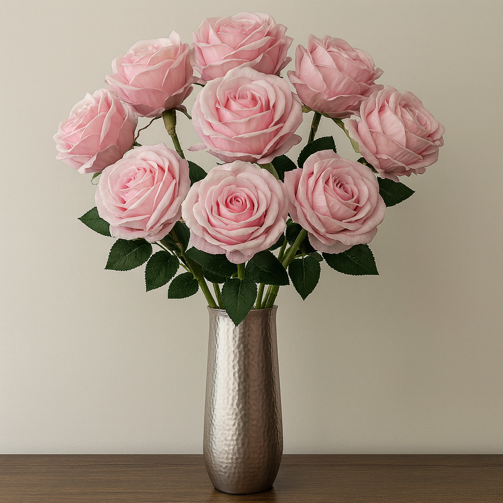 PINK Velvet Artificial Rose Stem – 30” INCH Long Single Flower with Realistic Petals & Green Leaves for Home Decor, Vases, Weddings, Events